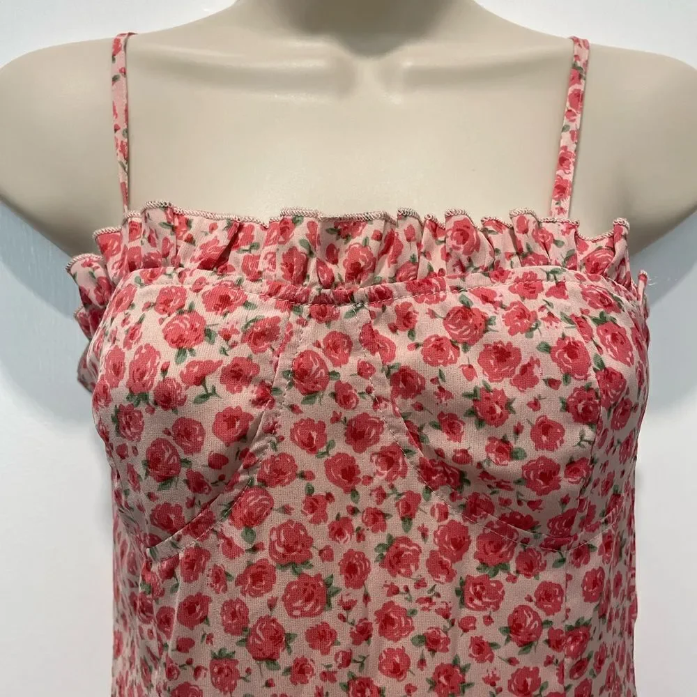 Sweetheart Neckline Rose Dress with Ruffled Trim Size Extra Small - Picture 3 of 6